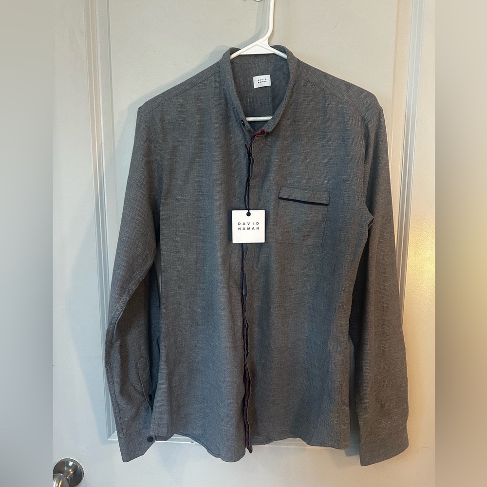 NEW David Naman Italian Grey Breathable Cotton Button Down Shirt, Medium